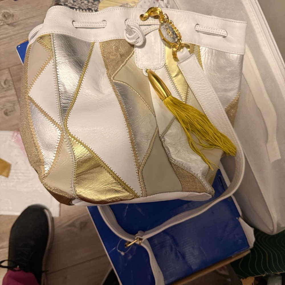 Chic White and Gold Women's Satchel